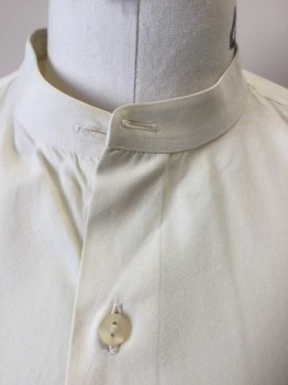 N/L, Off White, Cotton, Solid, Long Sleeve Button Front, Band Collar, No Pocket, Made To Order Reproduction