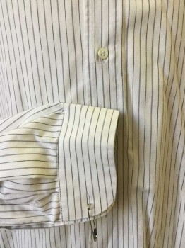 N/L, White, Black, Cotton, Stripes, Upper Class Shirt., Collar Band, Long Sleeves, Button Front. Cuff links Required