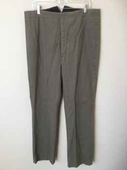Mens, Historical Fiction Pants, MTO, Taupe, Cotton, Solid, I:Open, W:36, Canvas, Button Fly, No Pockets, Belted Back, Suspender Buttons at Inside Waist, Lightly Worn Throughout, 1800's Made To Order