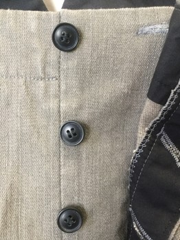 MTO, Taupe, Cotton, Solid, Canvas, Button Fly, No Pockets, Belted Back, Suspender Buttons at Inside Waist, Lightly Worn Throughout, 1800's Made To Order