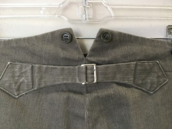 MTO, Taupe, Cotton, Solid, Canvas, Button Fly, No Pockets, Belted Back, Suspender Buttons at Inside Waist, Lightly Worn Throughout, 1800's Made To Order