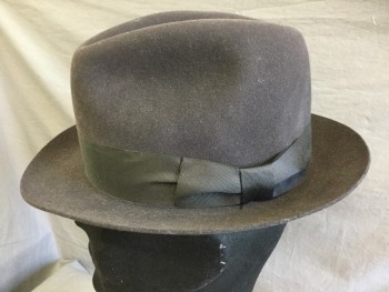 Mens, Fedora, GOORIN BROS, Dk Gray, Black, Synthetic, Solid, M, with 1-1/2" Black Ribbon with Self Bow Around the Crown,