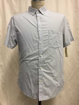 GOOD FELLOW, Lt Gray, Cotton, Solid, Lt Gray, Button Front, Button Down Collar, Short Sleeves, 1 Pocket,