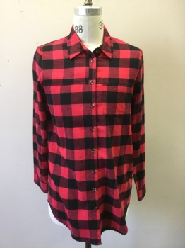 Mens, Casual Shirt, FREE PRESS, Red, Black, Cotton, Polyester, Check , S, Buffalo Check, B.F., Flannel, L/S, C.A., 1 Pckt,