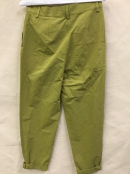 COS, Moss Green, Cotton, Solid, High Waist, Exposed Button Fly, 3 Pockets, Puffed and Pegged, Cuffs, Bl