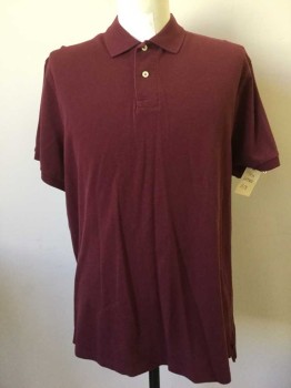 J CREW, Wine Red, Cotton, Solid, Short Sleeves, Pique