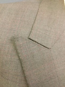 Mens, Suit, Jacket, JOHN PEARSE, Brown, Dk Brown, Cranberry Red, Wool, Plaid, 42R, Single Breasted, 1 Button, Peaked Lapel, 3 Pockets, Top Stitch, Double Back Vent