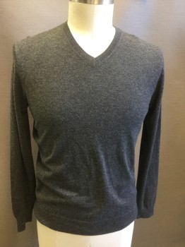 Mens, Pullover Sweater, JCREW, Heather Gray, Cashmere, Solid, L, V-neck,