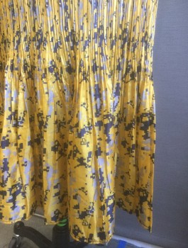 Sunflower Yellow, Navy Blue, Gray, Polyester, Abstract , Crinkled Texture Material, Elastic Waist, Hem Mid-calf, Flared Tulip Shape at Hem