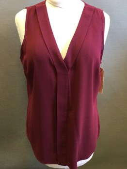 Womens, Shell, LE CHATEAU, Wine Red, Polyester, Solid, XL, V-neck, Sleeveless, Pull Over,