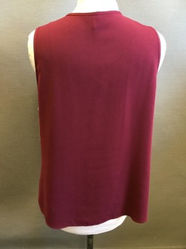 Womens, Shell, LE CHATEAU, Wine Red, Polyester, Solid, XL, V-neck, Sleeveless, Pull Over,