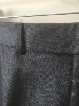 Mens, Suit, Pants, KENNETH COLE REACTIO, Dk Gray, Polyester, Rayon, Solid, Ins:31, W:34, Faint Crosshatched/Grid Pattern, Flat Front, Tab Waist, Zip Fly, 4 Pockets