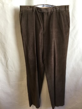 Mens, Casual Pants, HARRY ROSEN, Brown, Cotton, Elastane, Solid, 34.5, 36, Corduroy, 1.5" Waistband with Belt Hoops, Flat Front, Zip Front, 4 Pockets