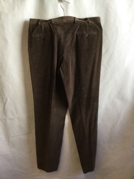 Mens, Casual Pants, HARRY ROSEN, Brown, Cotton, Elastane, Solid, 34.5, 36, Corduroy, 1.5" Waistband with Belt Hoops, Flat Front, Zip Front, 4 Pockets