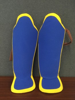 MTO, Blue, Yellow, Foam, Polyester, SPARTAN:  Shin Guards, Blue with Yellow Trim, Brown Velcro Straps