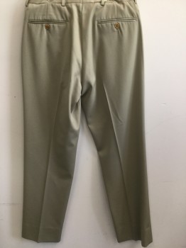 BROOKS BROTHERS, Khaki Brown, Wool, Solid, Flat Front, Slit Pockets, Creased Legs