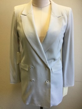 Womens, Blazer, BABATON, Dove Gray, Synthetic, Polyester, Solid, B36, 6, Double Breasted, 4 Buttons, Peaked Lapel, Crepe, 3 Pockets,