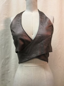 Womens, Top, CARRIBEAN QUEEN, Metallic, Rayon, Polyester, Solid, S, Metallic, Halter, Cross Over Bust, V-neck, Sleeveless, Cropped, Zip Back