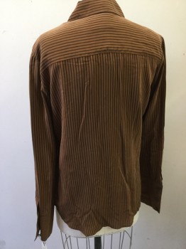 BILL HARTGATE, Brown, Black, Silk, Stripes - Vertical , Long Sleeves, Button Front, Collar Attached,