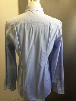 CALVIN KLEIN, Baby Blue, Royal Blue, Cotton, Grid , Collar Attached, Button Front, Long Sleeves, Fitted