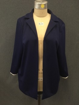 Unisex, Top, MARYLEN, Navy Blue, White, Polyester, MS. BEAR: Navy Jacket, Open Front, Collar Attached, 3/4 Sleeve, White "Shirt" Peaking From Sleeves