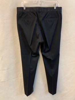 GUCCI, Black, Wool, Solid, Flat Front, Zip Fly, Faille Waistband and Side Seam Stripes, 4 Pockets