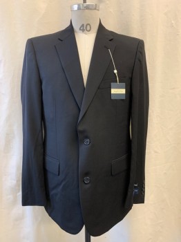 Mens, Suit, Jacket, JOSEPH & FEISS, Black, Polyester, Wool, 40R, Notched Lapel, Single Breasted, Button Front, 2 Buttons, 3 Pockets, Back Vent