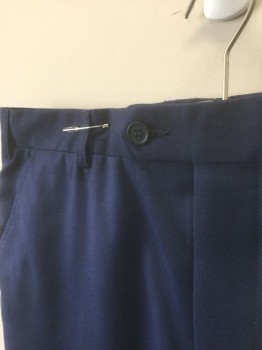 TED BAKER, Navy Blue, Wool, Solid, Flat Front, Button Tab Waist, Zip Fly, Straight Leg, 4 Pockets