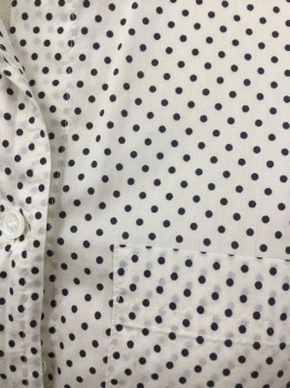 JCREW, Cream, Navy Blue, Cotton, Polka Dots, Collar Attached, Button Front, Long Sleeves,chest Pocket