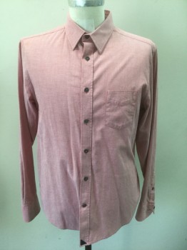UNTUCK IT, Rose Pink, Red, White, Cotton, Oxford Weave, 2 Color Weave, Red/White Oxford Dotted Weave, Appears Rosy Pink From a Distance, Long Sleeve Button Front, Collar Attached, 1 Patch Pocket