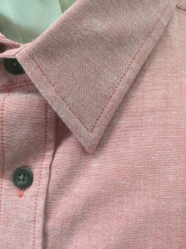 UNTUCK IT, Rose Pink, Red, White, Cotton, Oxford Weave, 2 Color Weave, Red/White Oxford Dotted Weave, Appears Rosy Pink From a Distance, Long Sleeve Button Front, Collar Attached, 1 Patch Pocket