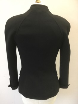 N/L, Black, Synthetic, Solid, Zip Front, Body Contour Seam Lines, Stand Collar, Plain Weave, Cuffs