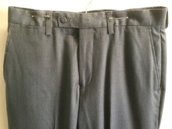 LOUIS RAPHAEL, Gray, Polyester, Viscose, Solid, Flat Front, Button Tab, Welt Pocket Right Hip