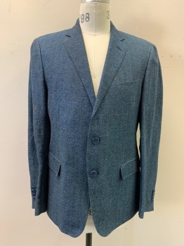 ETRO, Blue, Black, Brown, Linen, Cotton, Mottled, Herringbone, Single Breasted, Collar Attached, Notched Lapel, 2 Buttons,  3 Pockets