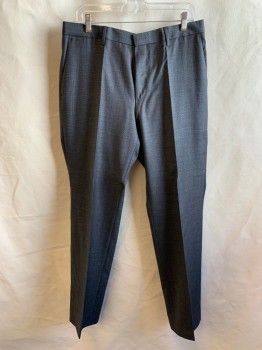 Mens, Suit, Pants, HUGO BOSS, Charcoal Gray, Wool, Birds Eye Weave, 34/33, Flat Front, Zip Fly, 4 Pockets, Belt Loops