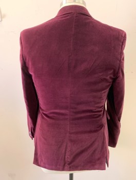 TALLIA, Red Burgundy, Cotton, Solid, Triple Hidden Pocket, 2 Silver Button Front, Notched Lapel,  Velvet Texture