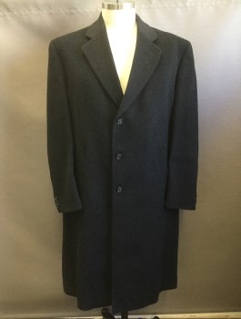 Mens, Coat, Overcoat, BERT PULITZER, Black, Wool, Nylon, Solid, 46R, Single Breasted, Notched Lapel, 3 Buttons,  2 Welt Pockets