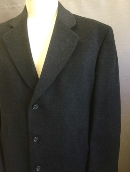 Mens, Coat, Overcoat, BERT PULITZER, Black, Wool, Nylon, Solid, 46R, Single Breasted, Notched Lapel, 3 Buttons,  2 Welt Pockets