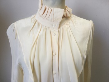 PARIS ATELEIR, Butter Yellow, Viscose, Solid, Ruffled High Collar, Button Front with Ruffle, Long Sleeves with Loop and Buttons