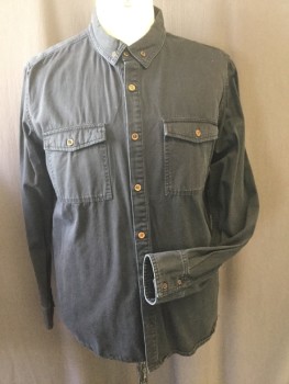 Mens, Casual Shirt, BLANK NYC, Black, Cotton, Solid, XL, Button Front, Button Down Collar, 2 Flap Pockets, Long Sleeves