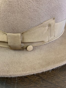Mens, Fedora, SELENTINO, Taupe, Wool, Solid, 7 3/8, Felt, with Grosgrain Band, Mid Size Brim (2"), Retro 1940's -1950's Style Reproduction