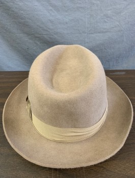 Mens, Fedora, SELENTINO, Taupe, Wool, Solid, 7 3/8, Felt, with Grosgrain Band, Mid Size Brim (2"), Retro 1940's -1950's Style Reproduction