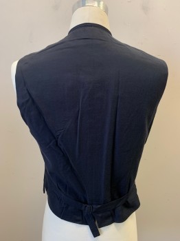 Mens, Suit, Vest, DOUBLE RL , Navy Blue, Off White, Cotton, Stripes - Pin, 38, Heavy Weight Cotton, 6 Buttons, 4 Pockets, One Vertical Button Hole, Retro