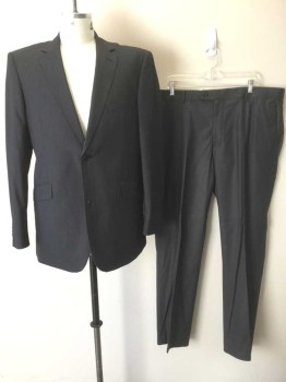 GULLIANO COUTURE, Charcoal Gray, Black, Polyester, Rayon, Plaid, Single Breasted, Notched Lapel, 2 Buttons, 3 Pockets, Black Self Stripe Lining