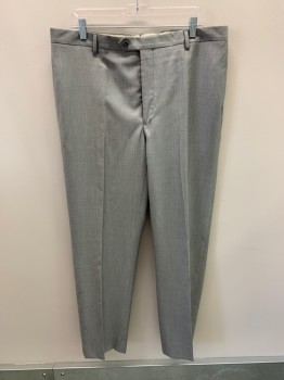 JOS A BANK, Lt Gray, Dk Gray, Wool, Silk, 2 Color Weave, Zip Front, Extended Button Closure, Slim, 4 Pockets,