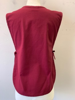 FAME, Red Burgundy, Poly/Cotton, Solid, Twill, Wide Round Neck,  2 Pockets/Compartments at Hip Level, Self Ties at Sides, Multiples