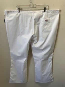 Unisex, Scrub, Pants Unisex, DICKIES, White, Poly/Cotton, Solid, 2X, Drawstring Waist, 1 Patch Pocket in Back