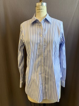 BROOKS BROTHERS, White, French Blue, Cotton, Polyamide, Stripes - Vertical , Button Front, Collar Attached, Long Sleeves, Button Cuff