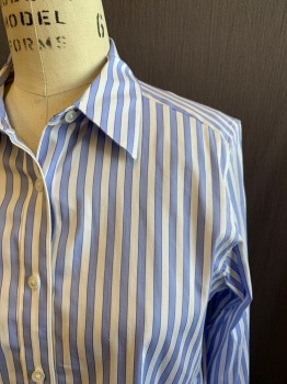 BROOKS BROTHERS, White, French Blue, Cotton, Polyamide, Stripes - Vertical , Button Front, Collar Attached, Long Sleeves, Button Cuff