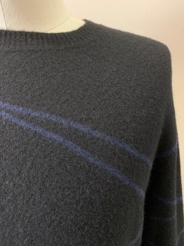 Mens, Pullover Sweater, THEORY, Black, Dk Blue, Wool, Nylon, Abstract , S, CN,